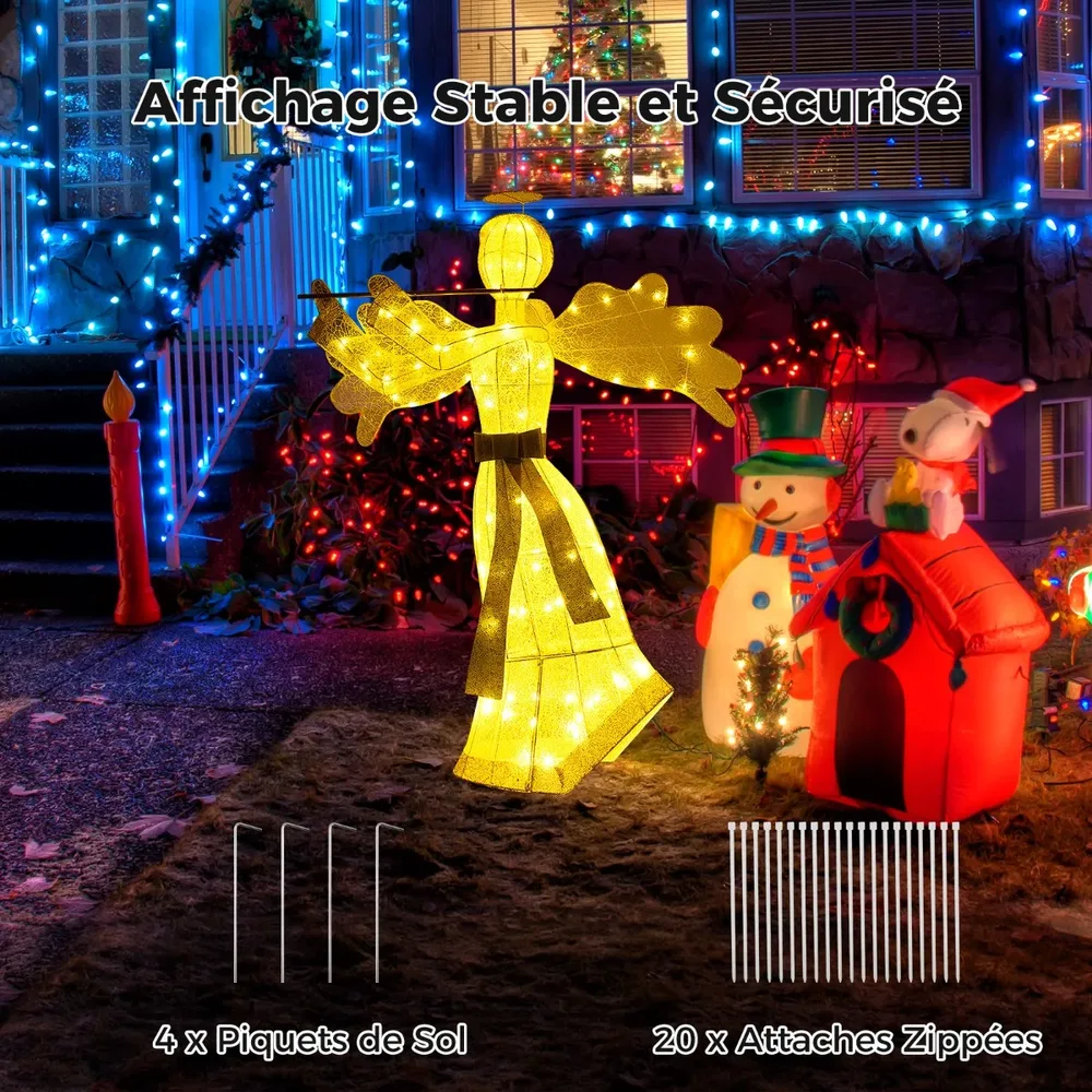 Светещ коледен ангел, 150 см, със 100 LED светлини, бяло-златист, снимка 6