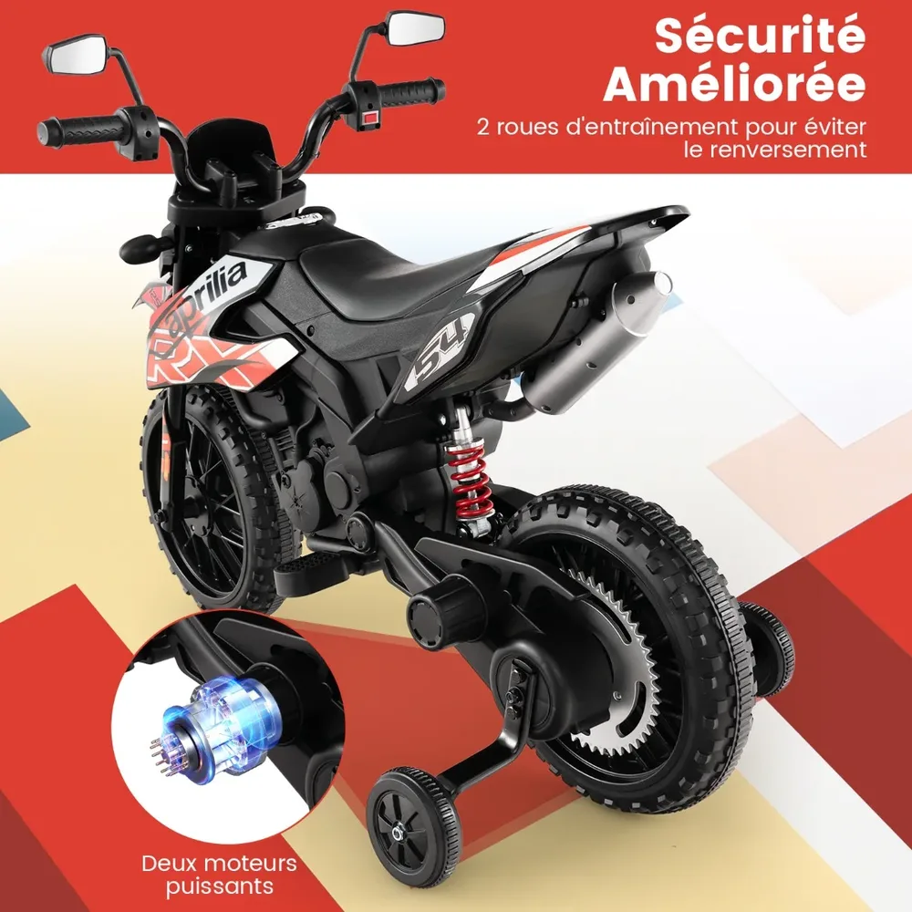 Детски електрически мотор Aprilia 12 V с помощни колела, лицензиран, червен, снимка 4