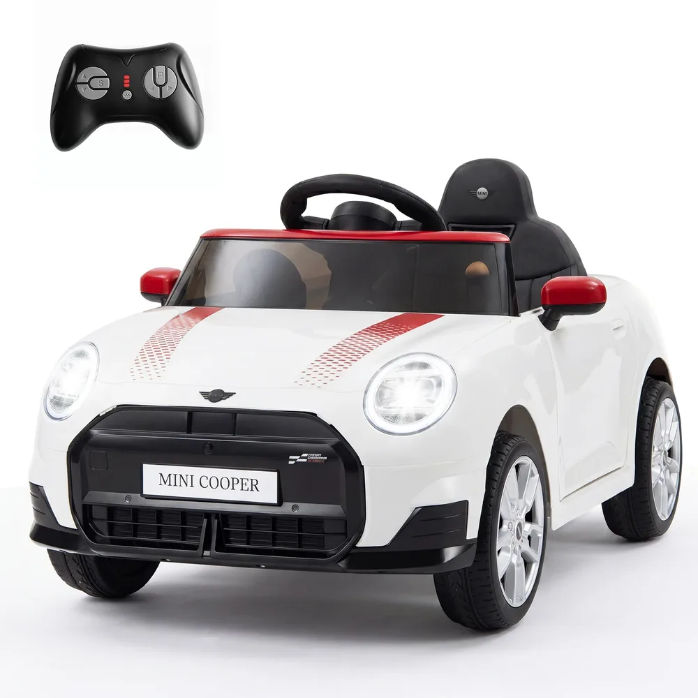 Детска електрическа кола 12 V в стил BMW Mini с дистанционно и LED светлини, бяла
