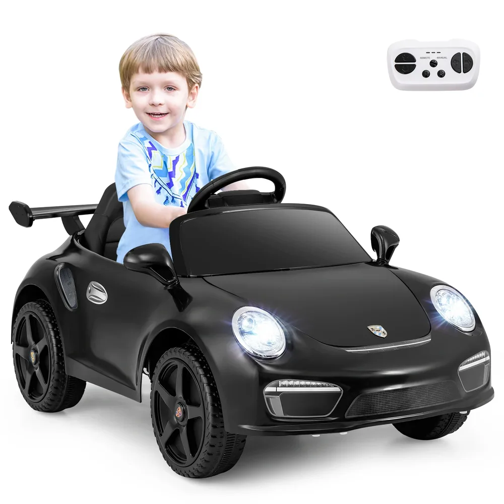Детска електрическа кола Porsche 12 V с дистанционно и плавен старт, черна