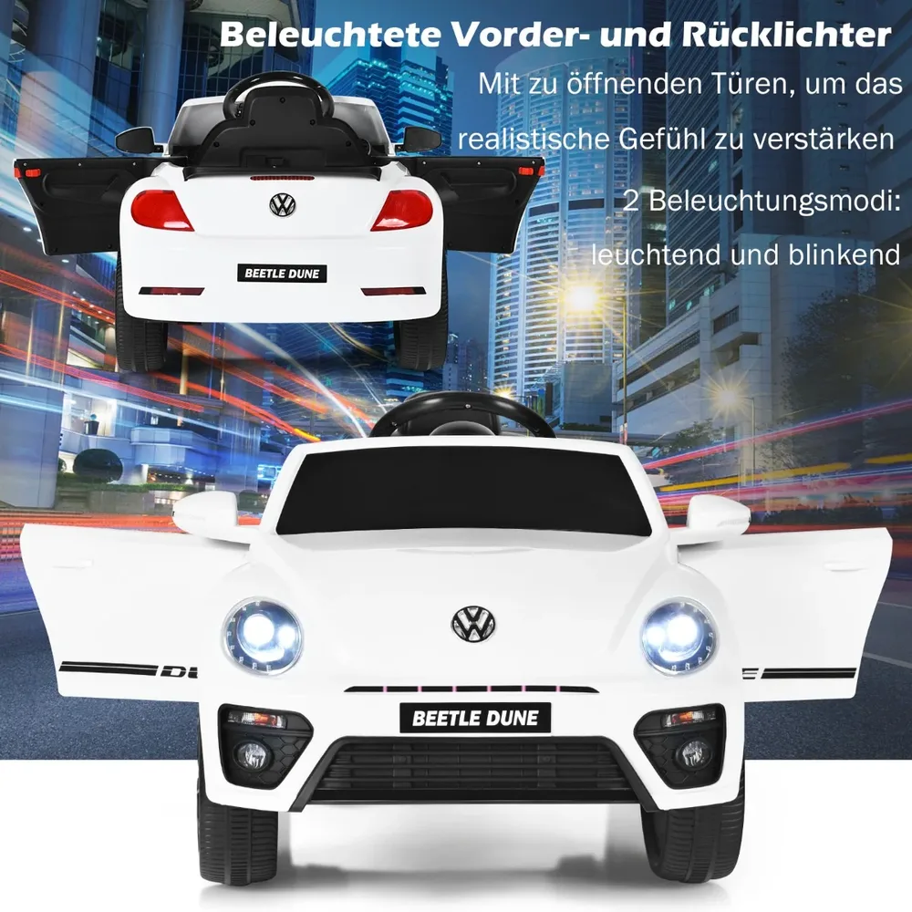 Детска електрическа кола VW Beetle с музика, 2 режима на светлини и дистанционно, бяла, снимка 7