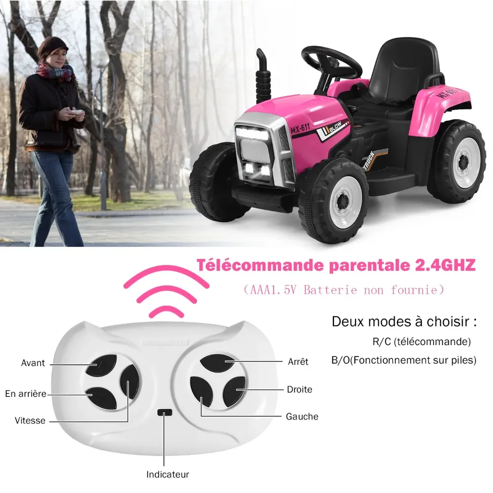 Детски електрически трактор 12V със сваляемо ремарке и дистанционно 2.4G, розов, снимка 4