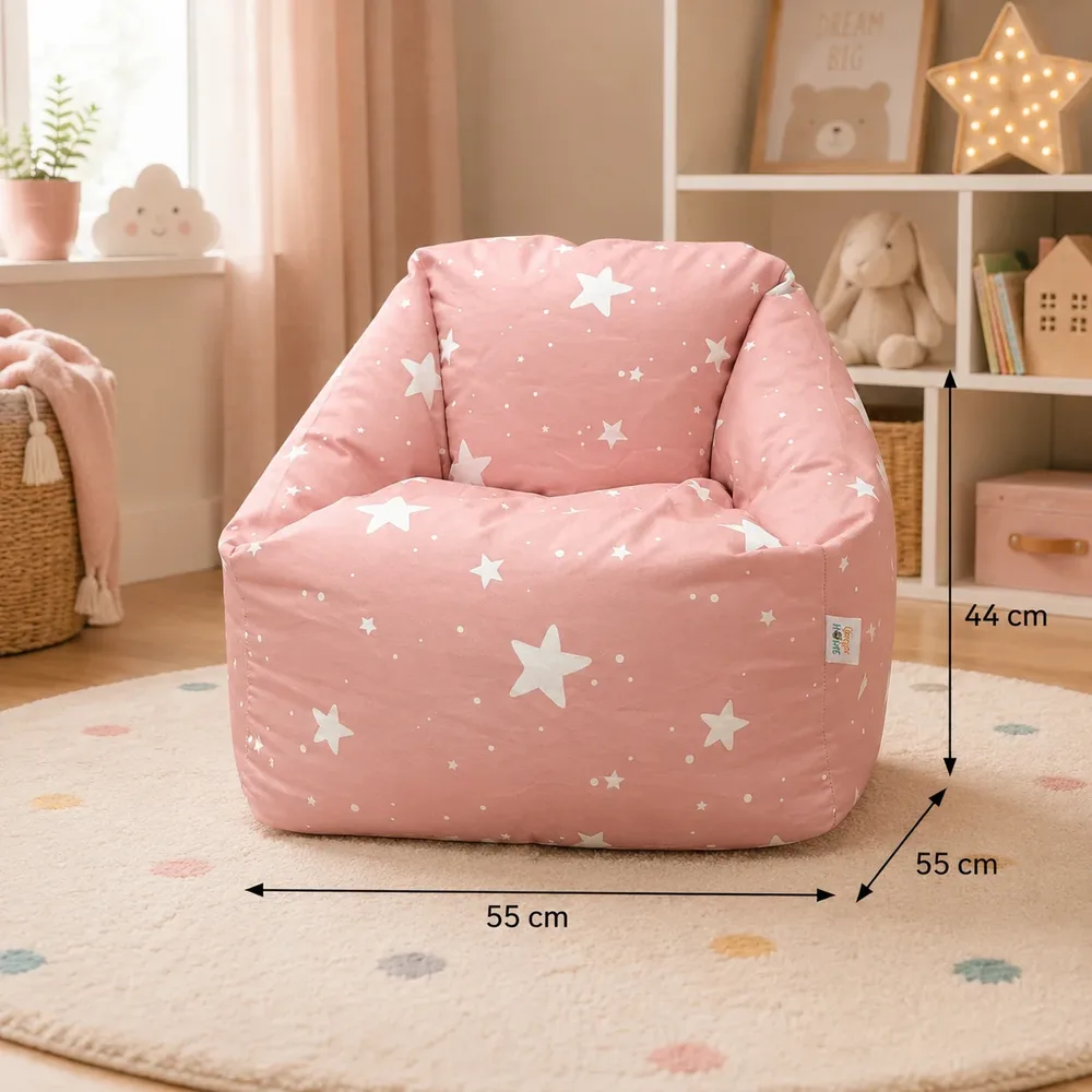 Детски пуф кресло Little Stars, 100% памук, розов барбарон със звезди, 55x44x55 см, снимка 9