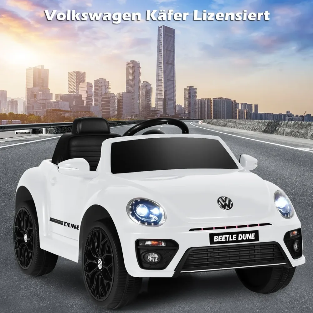 Детска електрическа кола VW Beetle с музика, 2 режима на светлини и дистанционно, бяла, снимка 2