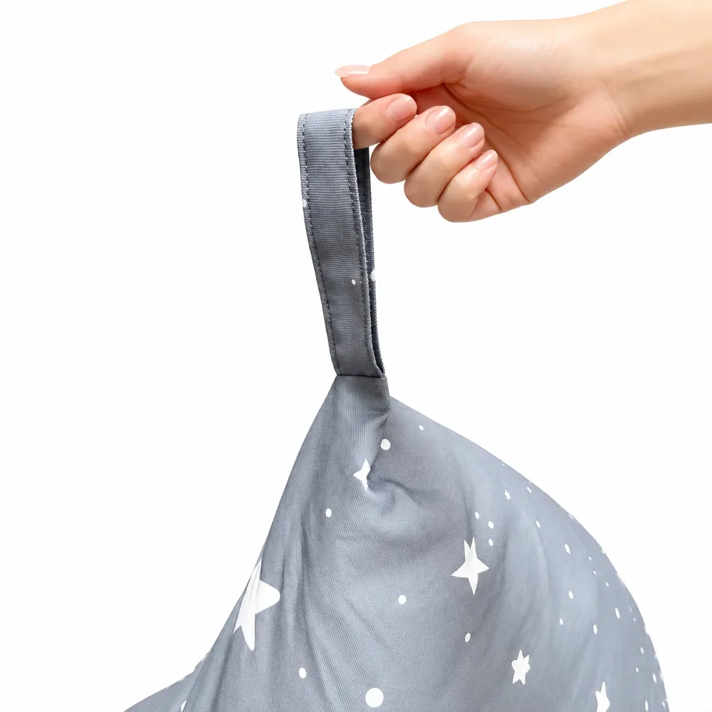 Детски пуф лежанка Little Stars, 100% памук, сив барбарон със звезди, 127x81x76 см, снимка 7