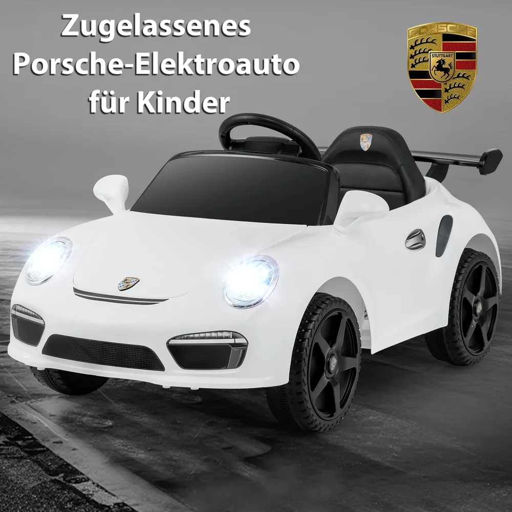 Детска електрическа кола Porsche 12 V с дистанционно и плавен старт, бяла, снимка 4