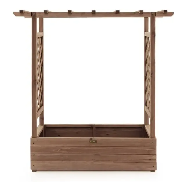 Дървена леха с решетки и висящ покрив, 110 × 44 × 113,5 см, кафява, снимка 4