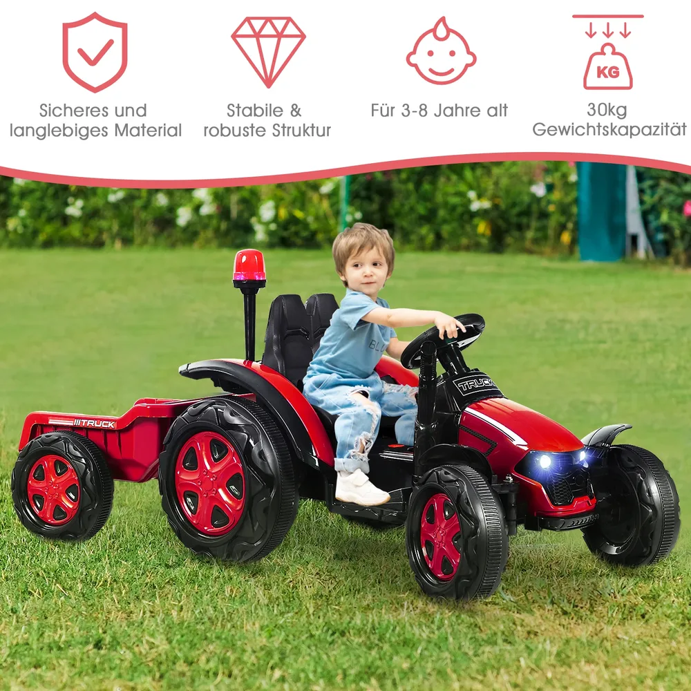Детски електрически трактор 12V с ремарке и дистанционно 2.4G, червен, снимка 8
