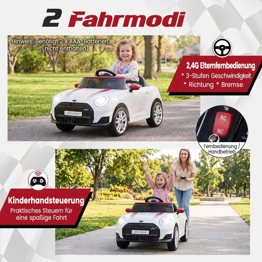 Детска електрическа кола 12 V в стил BMW Mini с дистанционно и LED светлини, бяла, снимка 4