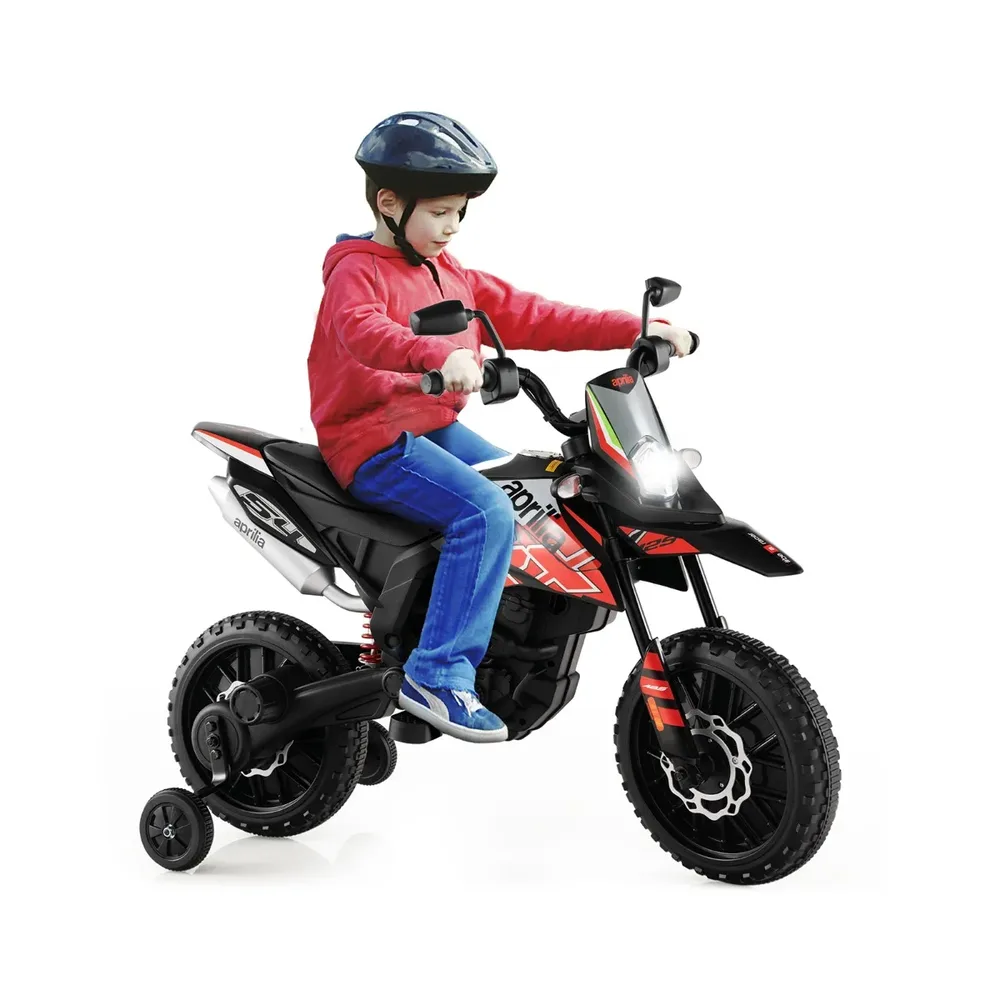 Детски електрически мотор Aprilia 12 V с помощни колела, лицензиран, червен, снимка 8