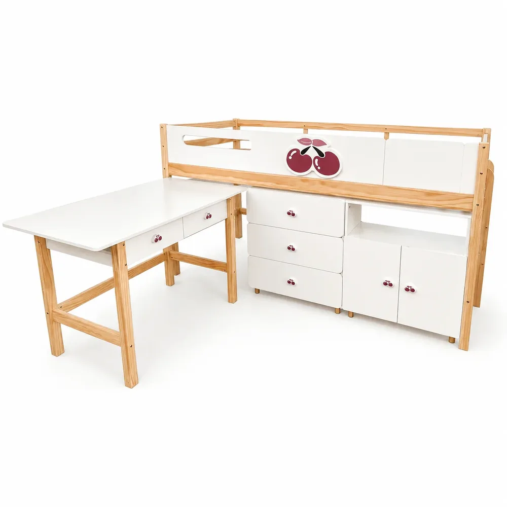 Детско комбинирано легло CHERRY с бюро, скрин, шкаф и подматрачна рамка, 90x200 см, снимка 6