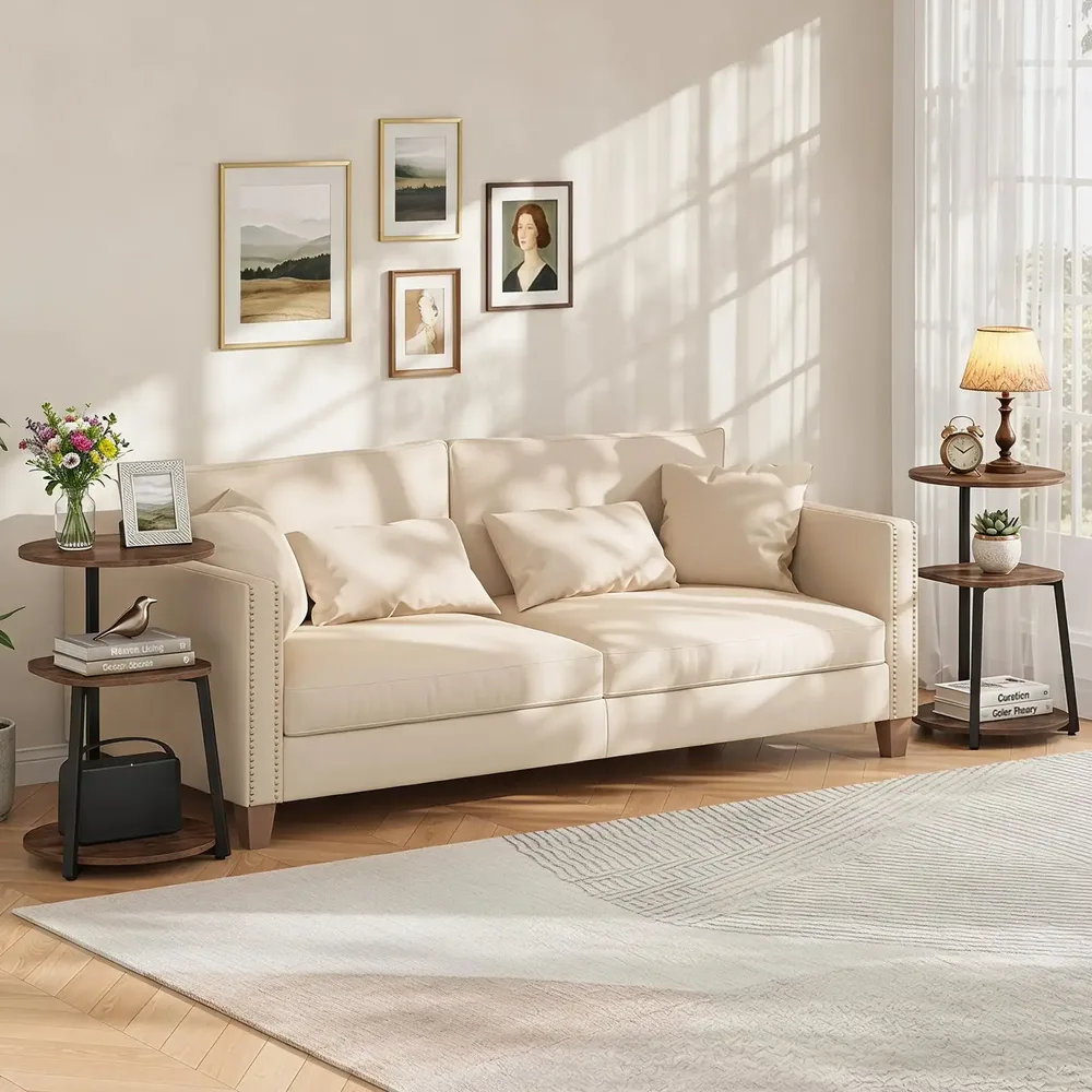 Кръгла помощна маса с 3 рафта, 42,5 × 42,5 × 61 см, кафява, снимка 5