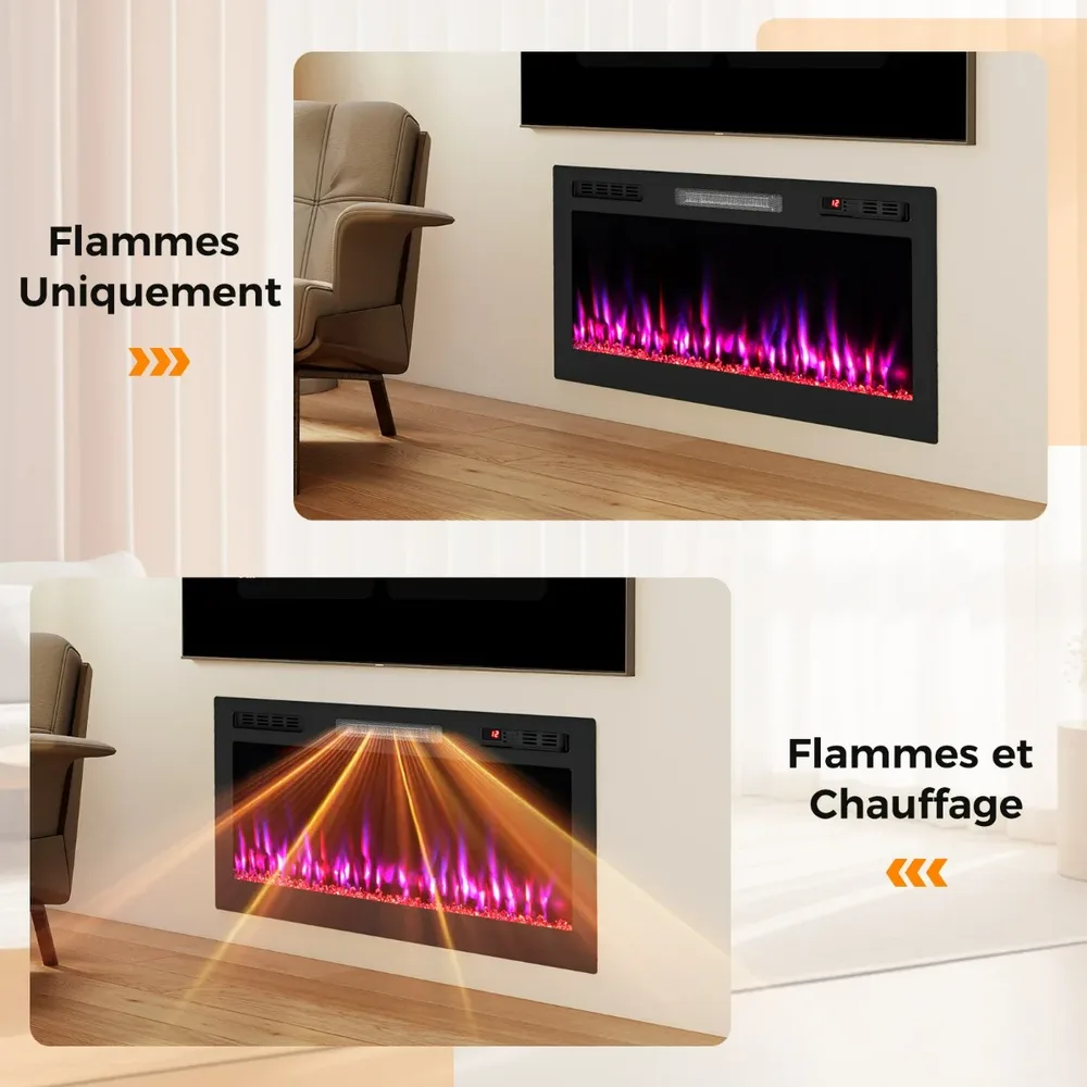Електрическа камина за вграждане или стенен монтаж 750/1500 W с дистанционно, черна, снимка 8