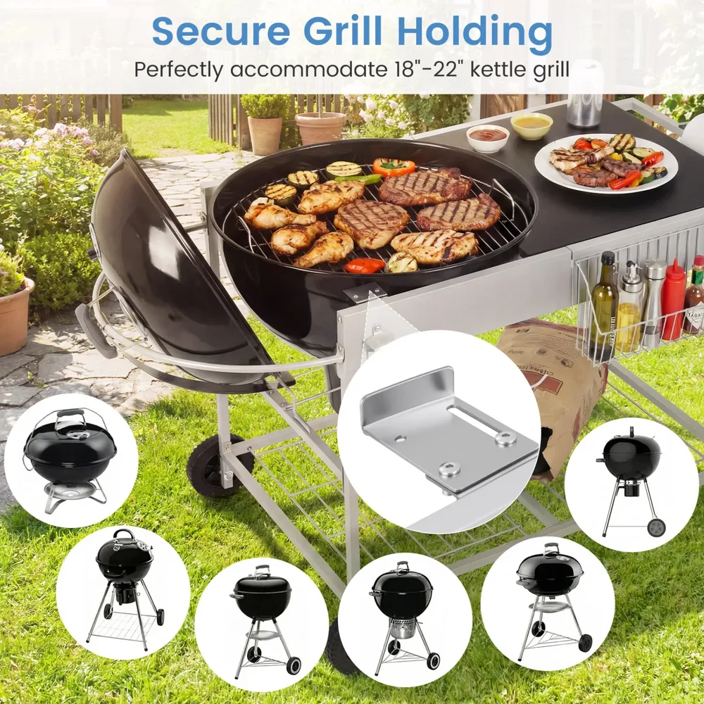 Мобилна маса за грил Weber Original Kettle 46–56 см, за къмпинг, черна, снимка 7