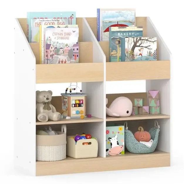 Детска етажерка за книги с 4 вертикални и 4 кубични отделения, 80 × 29,5 × 80 см, бяла