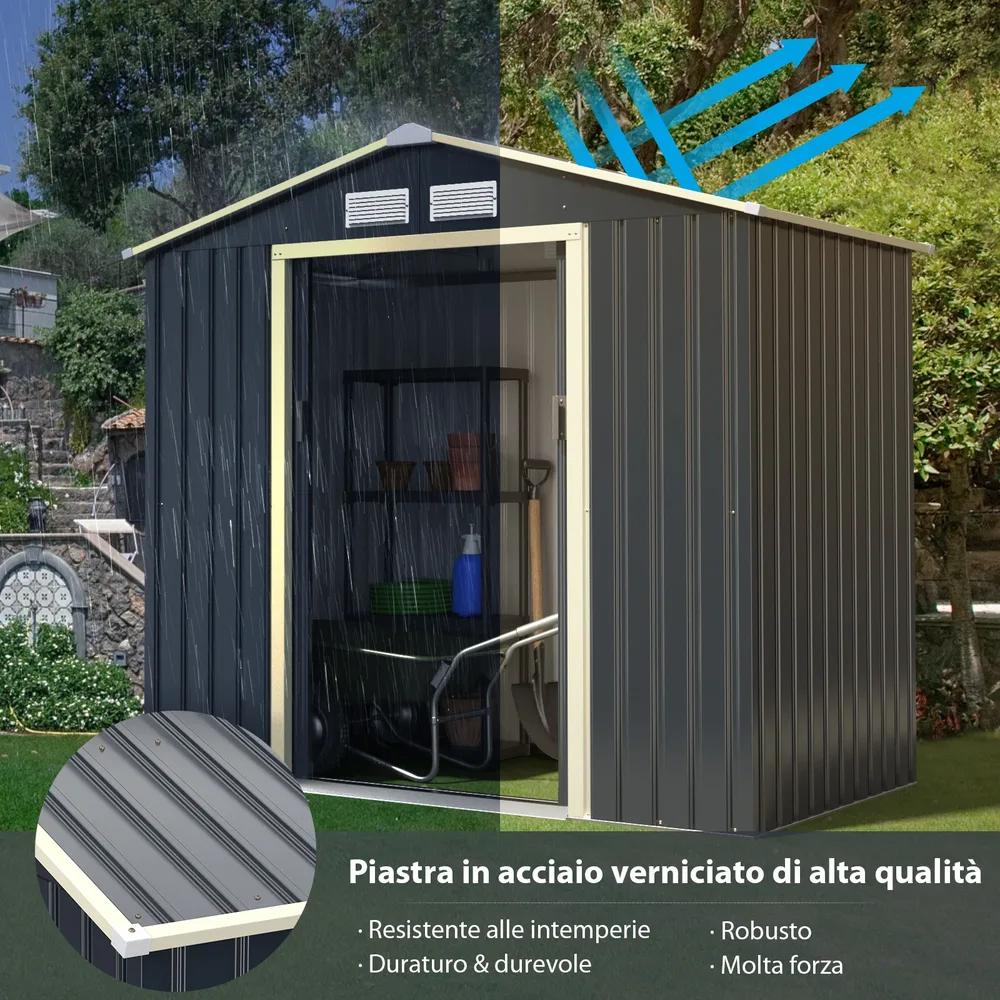 Метална градинска барака с 2 комплекта за разширение, 213 × 127 × 195 см, сива, снимка 2