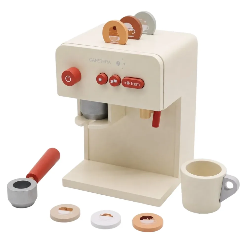 Детска дървена кафе машина с чаша и аксесоари, масивно дърво, 16x13x22 см, снимка 3