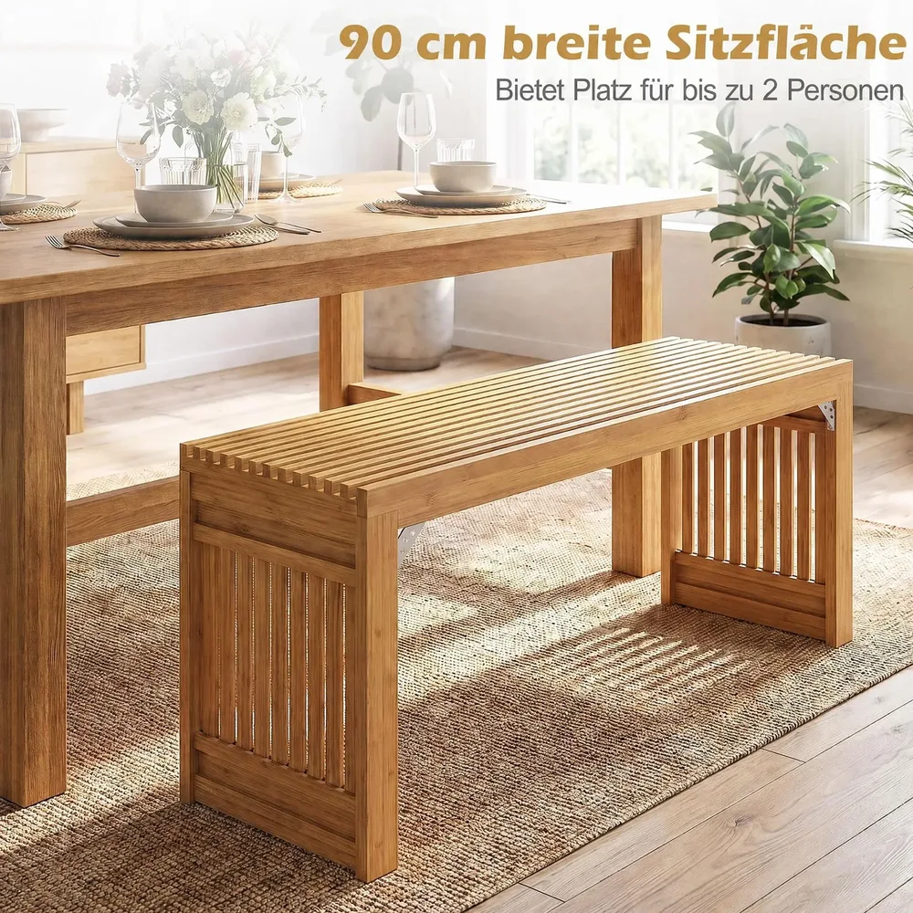 Бамбукова пейка с летвена седалка и разширени крака, 90 × 33 × 43,5 см, натурална, снимка 7