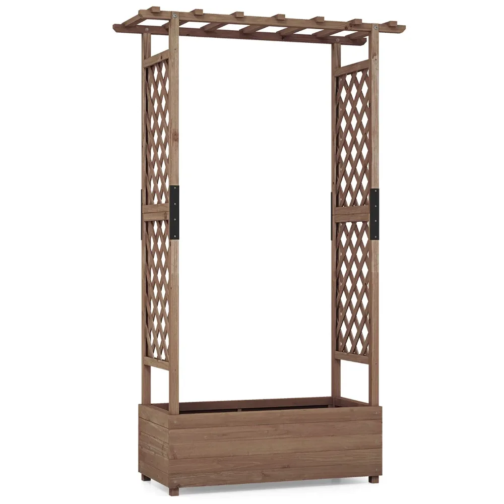 Дървена леха с 2 странични решетки и висящ покрив, 110 × 44 × 182 см, кафява