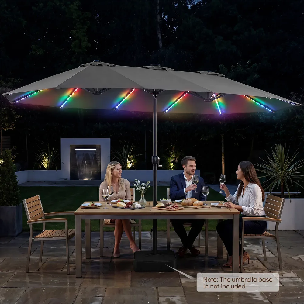 Двустранен градински чадър със 144 соларни LED светлини, 470 × 288 см, без основа, сив, снимка 6