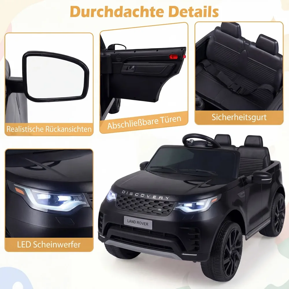 Детска електрическа кола Land Rover 12 V с окачване, LED светлини и музика, черна, снимка 7