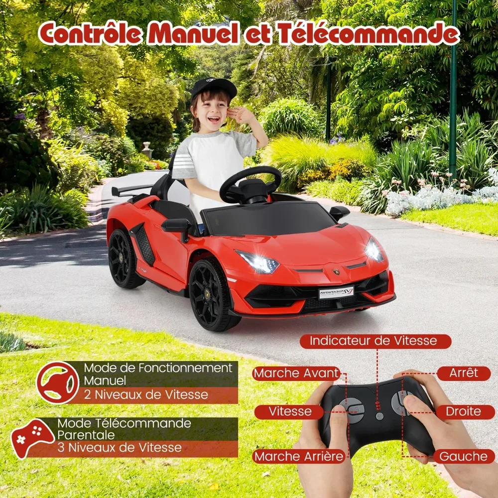 Детска електрическа кола Lamborghini 12V с дистанционно и хидравлични врати, червена, снимка 6
