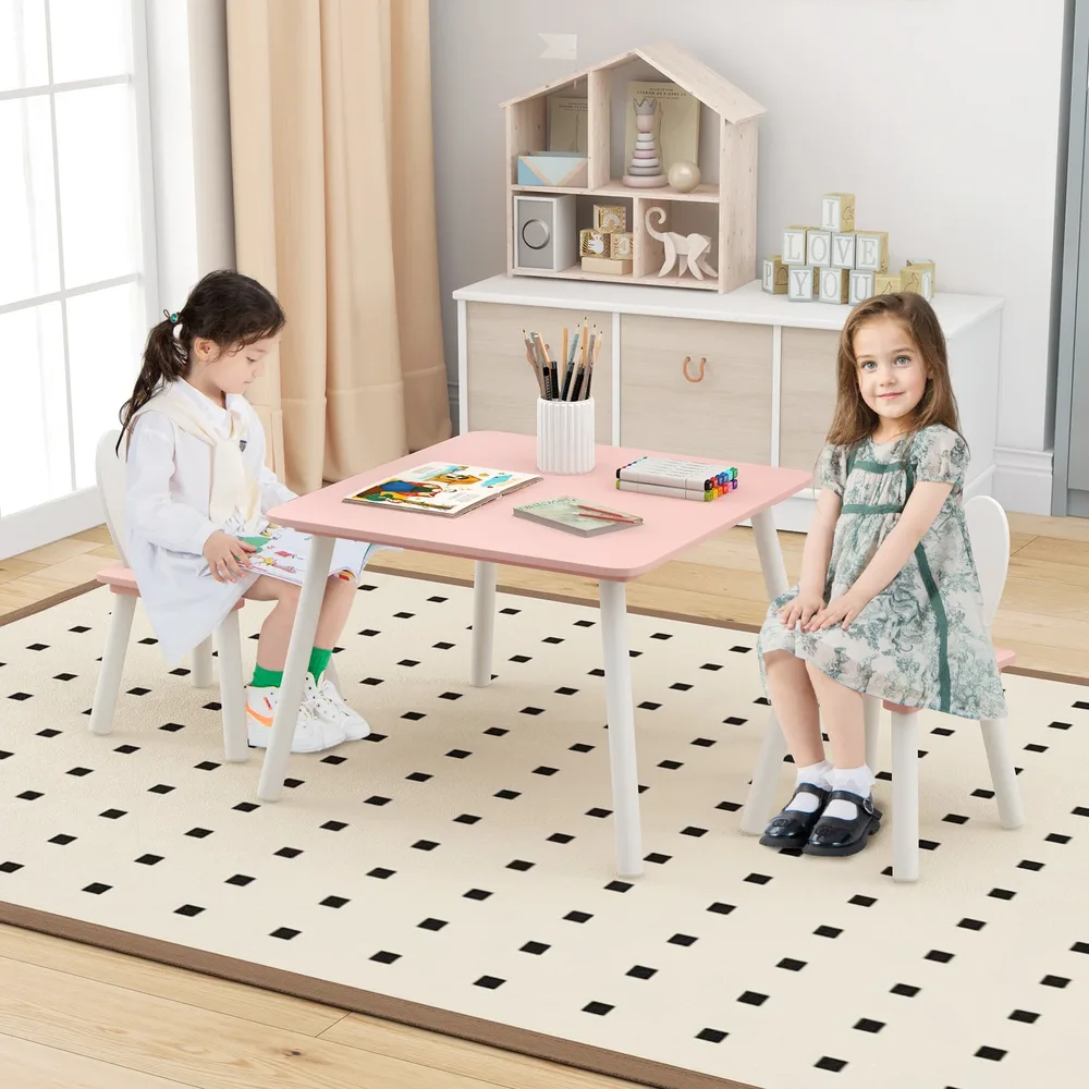 Детски комплект от маса и 2 столчета с облегалка „зайчешки уши“, 3 части, розов, снимка 6