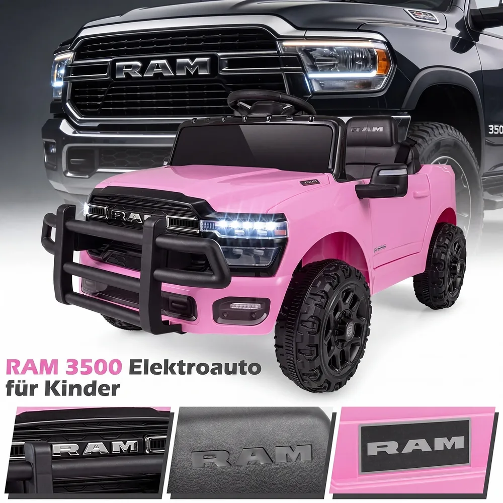 Детска електрическа кола RAM 3500 12 V с два мотора по 25 W, розова, снимка 3