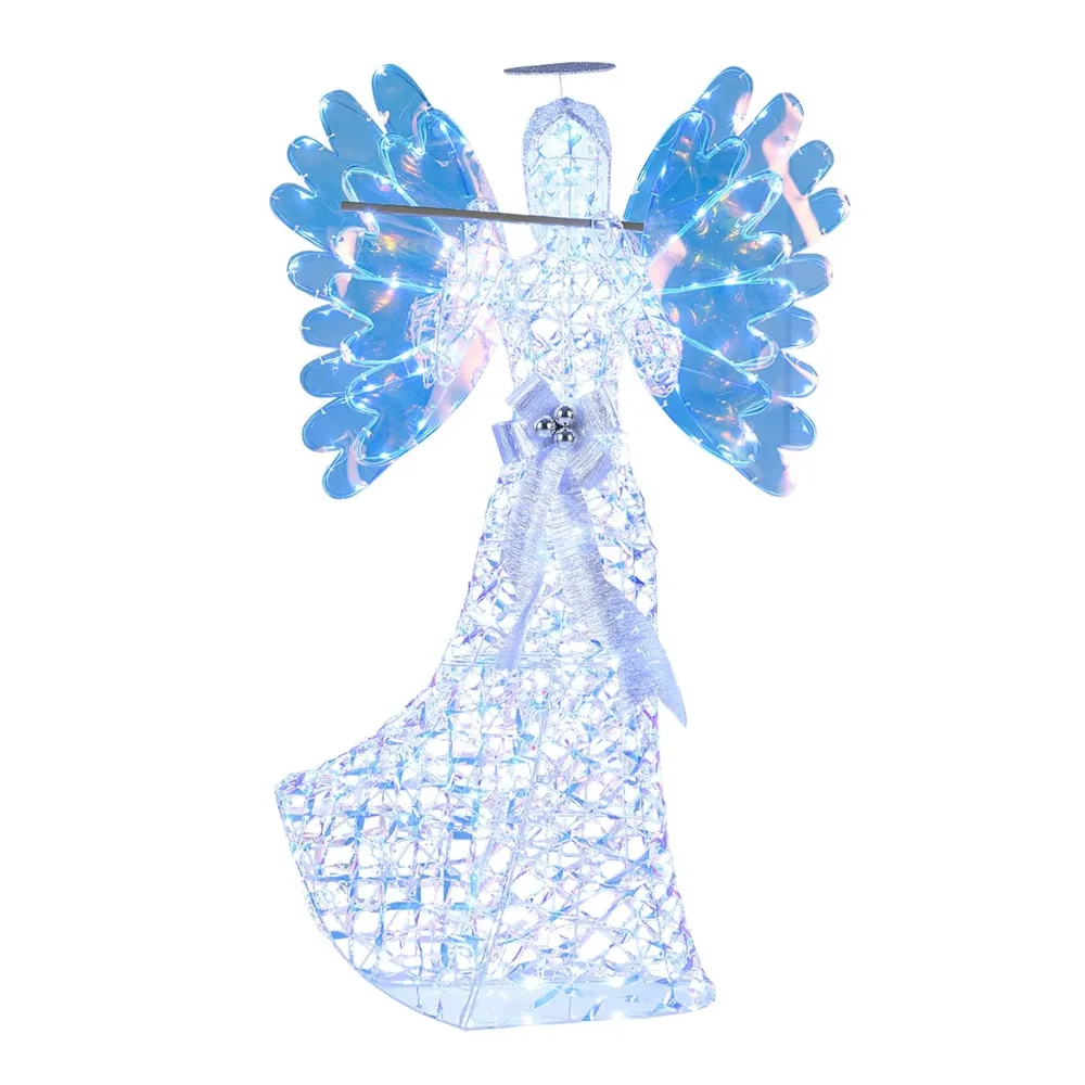Светещ 3D коледен ангел с флейта и искрящ ореол, 158 см, 250 LED светлини, бял, снимка 3