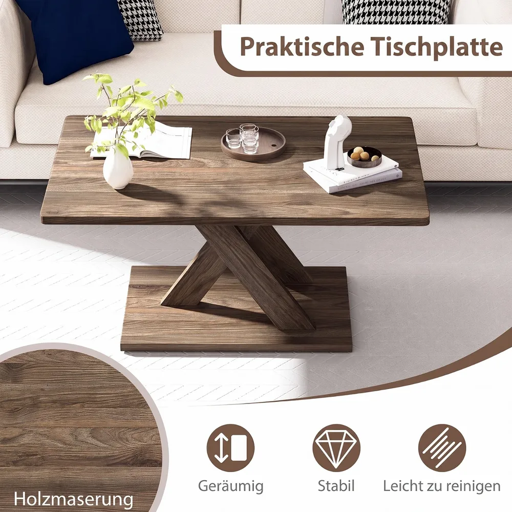 Правоъгълна холна маса с геометрична конструкция от каучуково дърво, 95 см, кафява, снимка 3