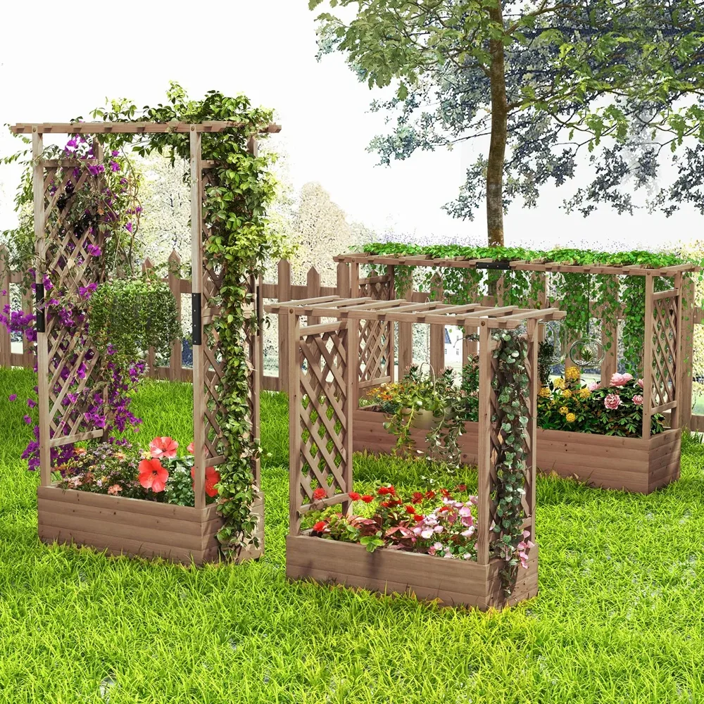 Дървена леха с 2 странични решетки и висящ покрив, 110 × 44 × 182 см, кафява, снимка 6