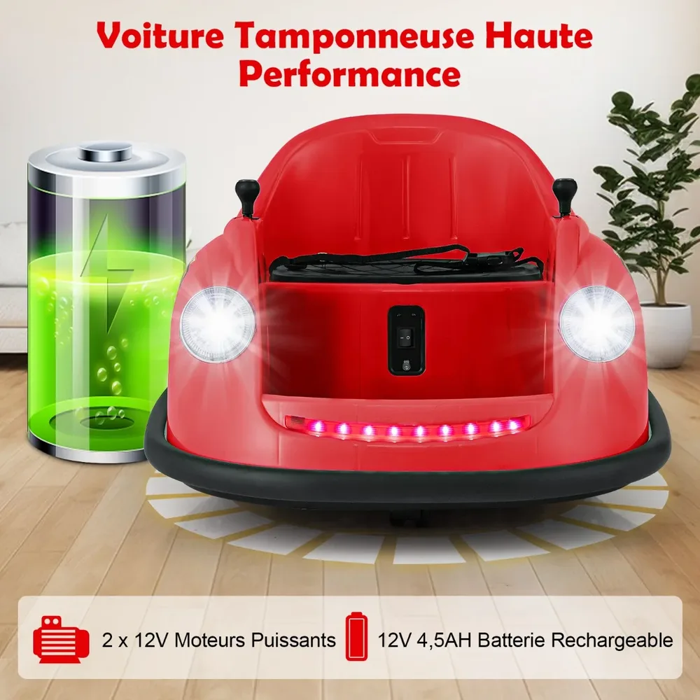 Детска електрическа бъмпер кола 12V с дистанционно, LED светлини и музика, червена, снимка 3