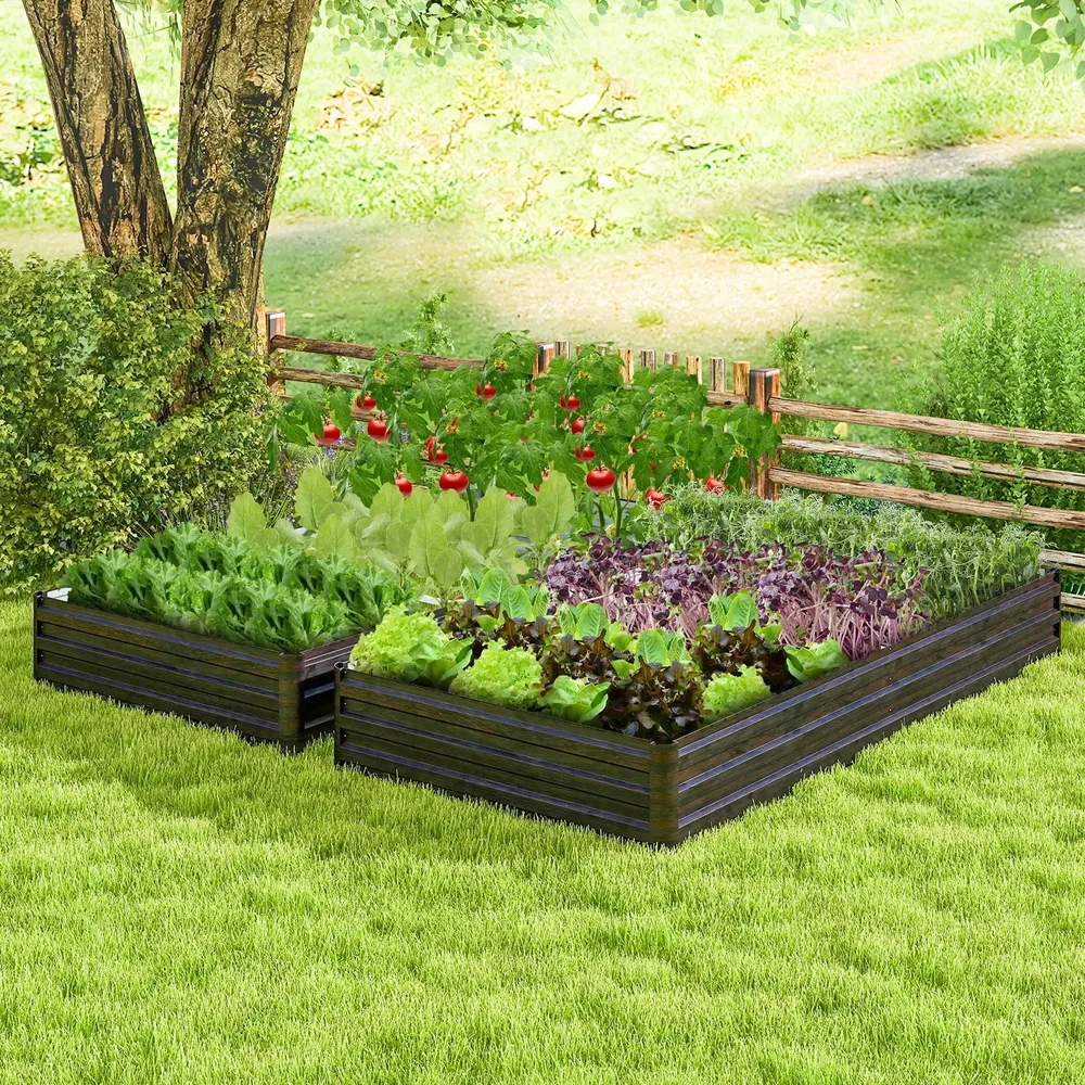 Голяма метална повдигната леха за зеленчуци, билки и цветя, 244 × 122 × 30 см, кафява, снимка 2