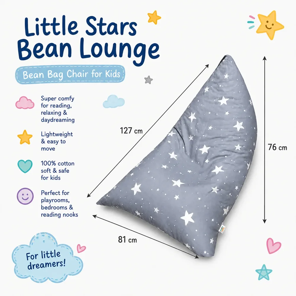 Детски пуф лежанка Little Stars, 100% памук, сив барбарон със звезди, 127x81x76 см, снимка 10