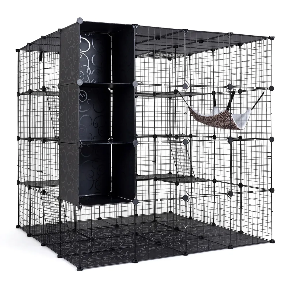 Модулна сгъваема клетка за котки 144 × 144 × 142 см, черна, снимка 6