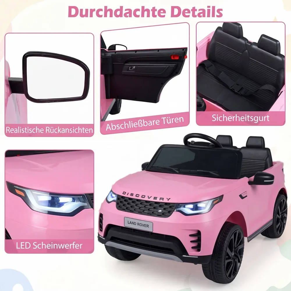 Детска електрическа кола Land Rover 12 V с окачване, LED светлини и музика, розова, снимка 6