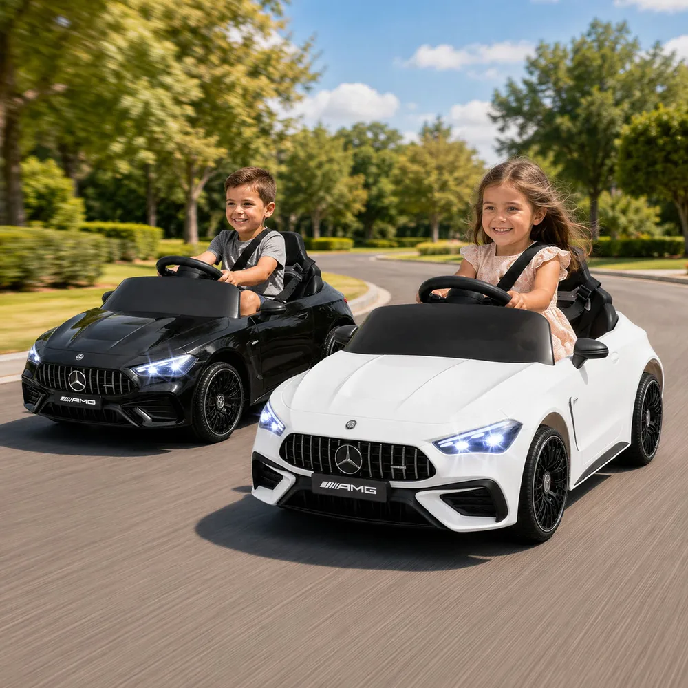 Детска електрическа кола Mercedes-AMG 12 V с LED светлини и дистанционно 2.4G, бяла
