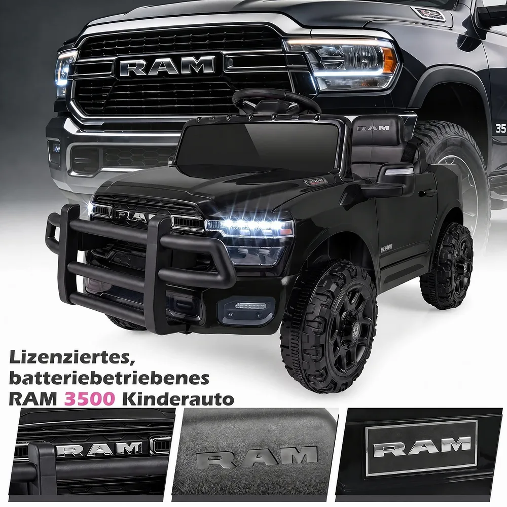 Детска електрическа кола RAM 3500 12 V с два мотора по 25 W, черна, снимка 7