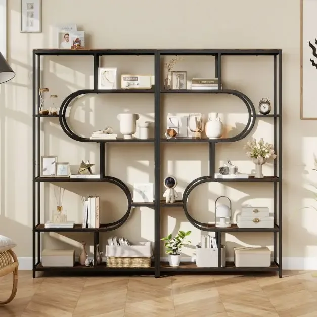 Индустриална U-образна етажерка с 8 открити рафта, 95 × 30 × 175 см, кафява, снимка 6