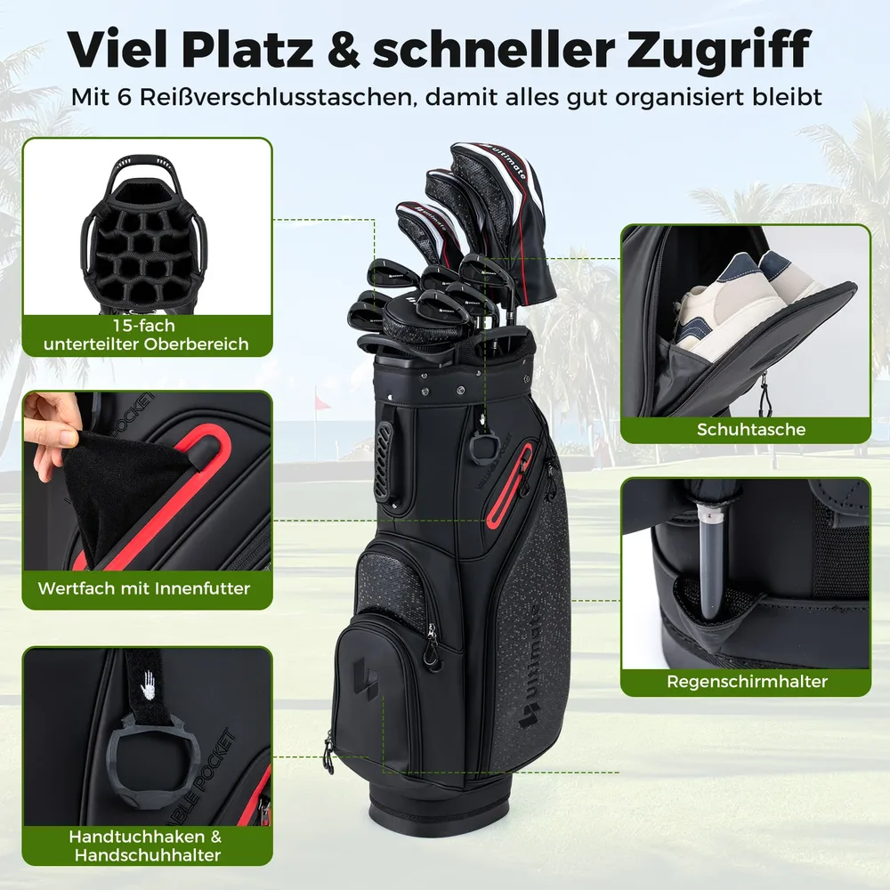 Комплект стикове за голф от 11 части за десняци, с чанта на стойка и дъждобран, снимка 8