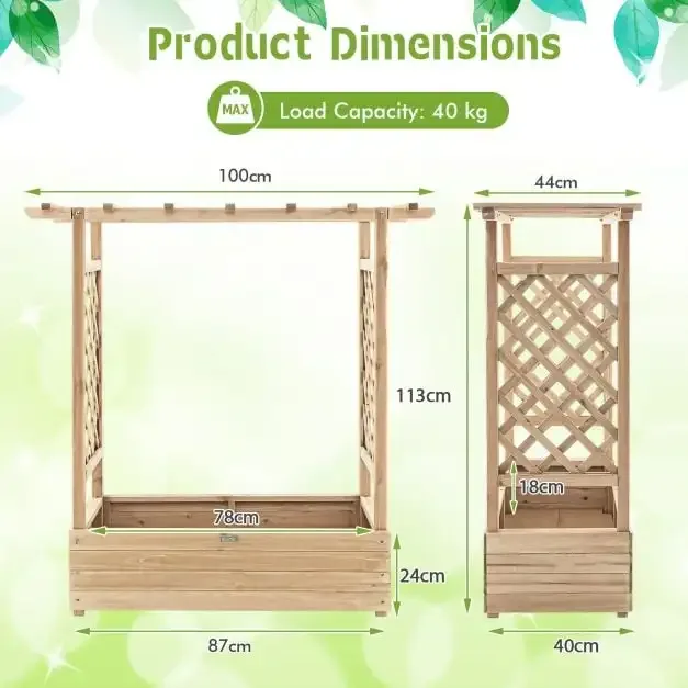 Дървена леха с решетки и висящ покрив, 110 × 44 × 113,5 см, натурална, снимка 5