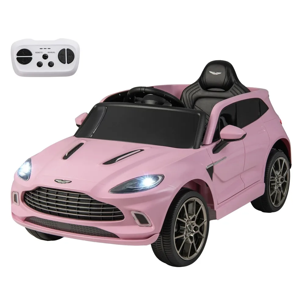 Детска електрическа кола Aston Martin 12V с дистанционно, музика и LED светлини, розова
