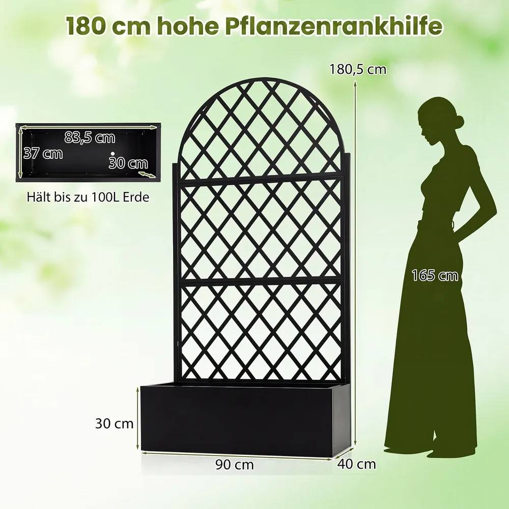 Метална саксия с решетка и параван за уединение, 90 × 40 × 180 см, черна, снимка 5