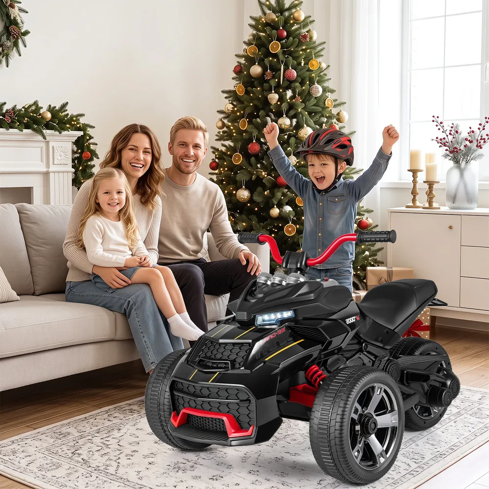 Детска електрическа четириколка 12 V със скорост 3–7 км/ч, черна, снимка 4