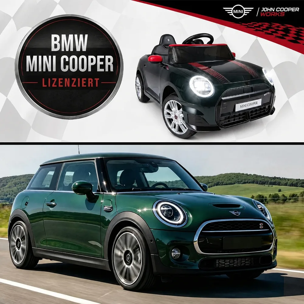 Детска електрическа кола 12 V в стил BMW Mini с дистанционно и LED светлини, черна, снимка 6