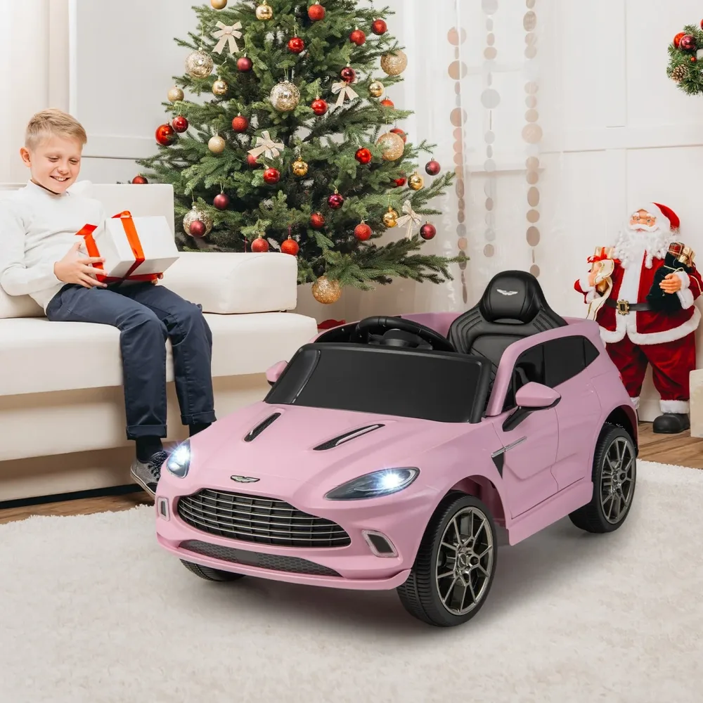 Детска електрическа кола Aston Martin 12V с дистанционно, музика и LED светлини, розова, снимка 5