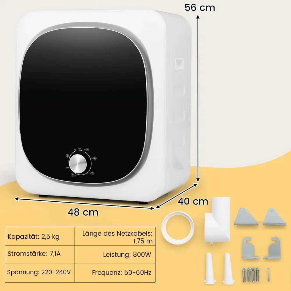 Компактна сушилня 2,5 кг, 800 W, с 5 програми и барабан от неръждаема стомана, снимка 5