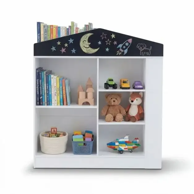 Детска етажерка за книги „къщичка“ с дъска за писане, 94 × 30 × 102 см, бяла, снимка 8