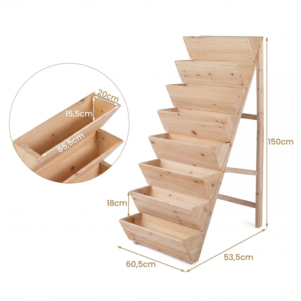 Вертикална повдигната леха с 8 нива, V-образна, от елово дърво, натурална, снимка 3