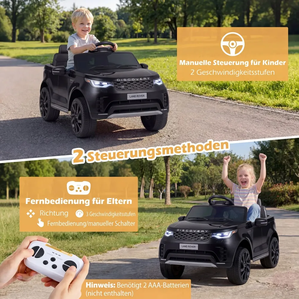 Детска електрическа кола Land Rover 12 V с окачване, LED светлини и музика, черна, снимка 2